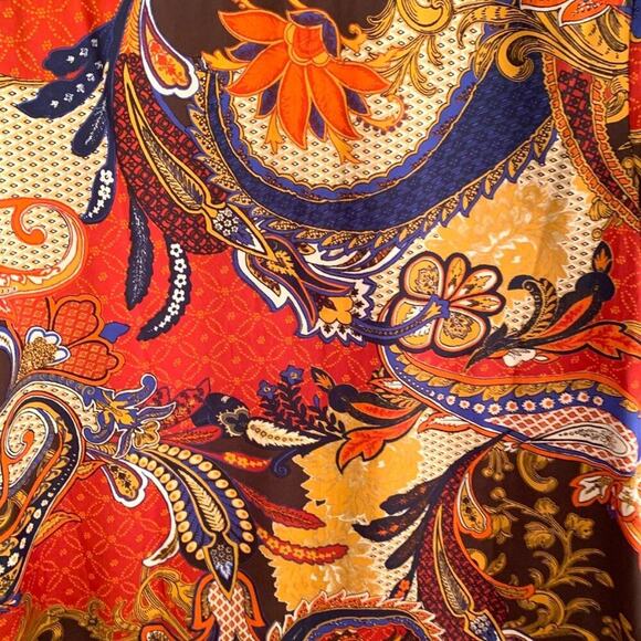 Chico's Women's Top Sz S Paisley Peasant  Lace Up Asymmetrical  Orange Brown - Picture 5 of 12